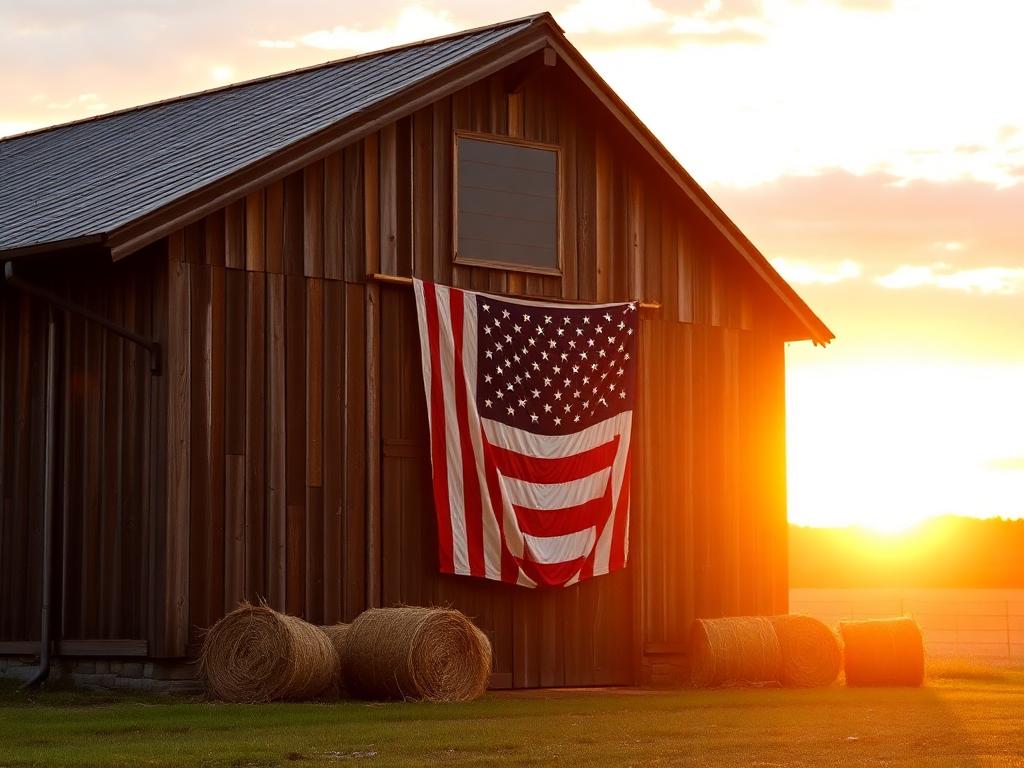 Rustic barn with American flag